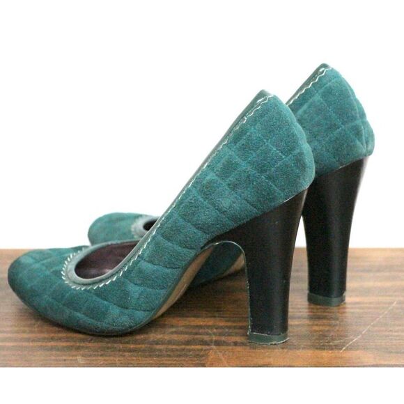 POETIC LICENCE QUILTED TEAL GREEN GENUINE LEATHER SUEDE HIGH HEEL PUMP SHOES 6M - Picture 9 of 13